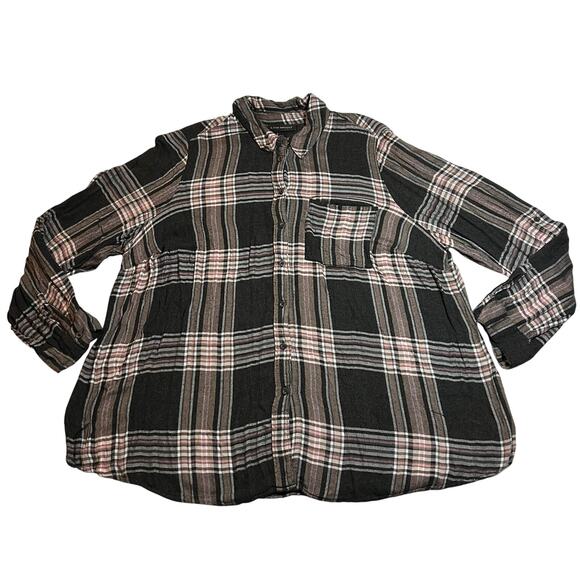 Lane Bryant Plaid Button Down Shirt Size 18/20 Roll Tab Sleeve Preppy Hipster - Picture 1 of 10